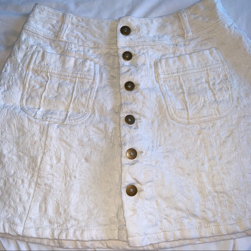 Free People Ivory Denim Skirt w/ Lace Detail